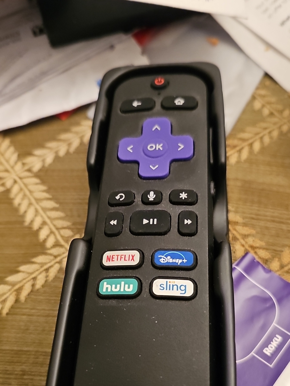 Roku Black Remote with Purple D-Pad and Branded Shortcut Buttons [Voice Remote]